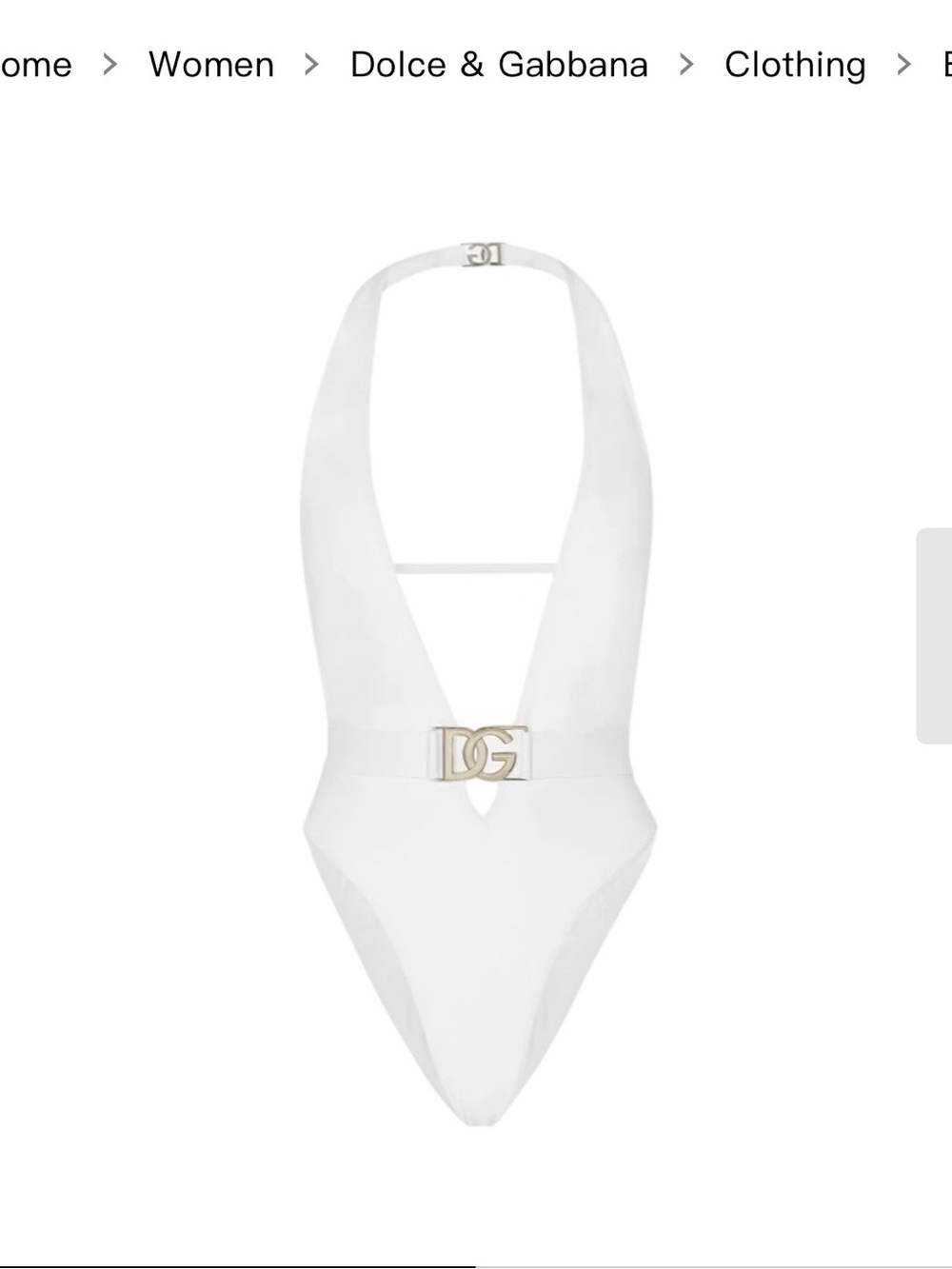 Dolce & Gabbana White Halter Plunge One-Piece with Gold DG Belt
